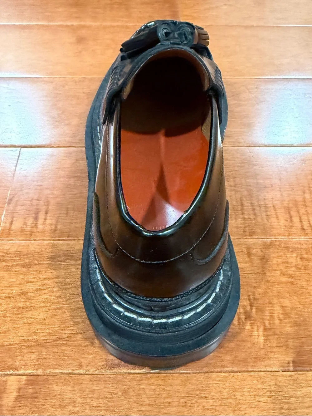 Sandro Black Leather Thick Soled Metal Detail Tassel Slip On Loafer Shoes 37 (7)